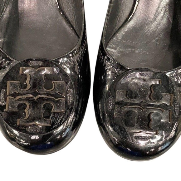 Tory Burch Amy Patent Leather Block Heel Pumps Black Gold Trim Logo Size 8 M - Picture 5 of 8